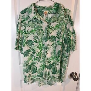 C&C California Mens Shirt Tropical Palm Leaf Print Rayon Green XL